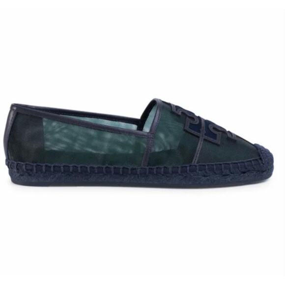 NIB Tory Burch Ines Espadrille Mesh Calf Leather Silk Suede Malachite Navy - Picture 2 of 6